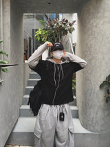 グレーレイヤーフードロングスリーブTシャツ4C
