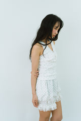 FLOWER EYELET LACE UP TOP