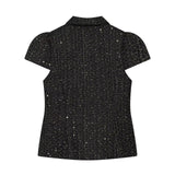 Lurex Tweed Puff Blouse