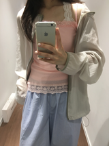 Drop ribbed lace sleeveless top (7color) 