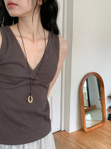 Ichi Deep V-Neck Lace Ribbed Wrap Sleeveless