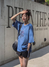 フラワーパッチピグメント半袖Tシャツ
