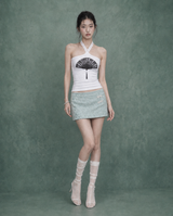  Lace Fan Halter Top #White(白)