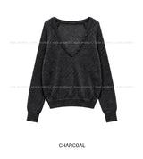 Monde Button Deep V-Neck Mohair Knit