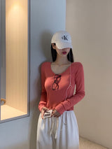 [BELLIDE MADE] ブリン, スリムUネック長袖Tシャツ