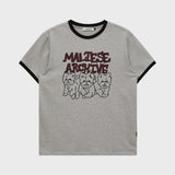 マルチーズアーカイブライングラフィックリンガー半袖Tシャツ