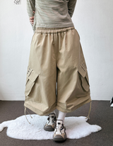 Genie Eyelet Stud Rope Balloon Cargo Bermuda Shorts 3color
