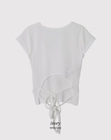 SL エンボスバックスリットストラップクロップ半袖Tシャツ(3color)