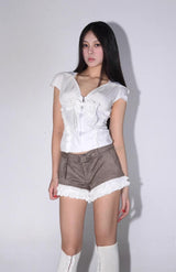 eatmeplz lace American vintage workwear summer shorts