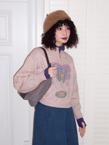 Retro high-neck printed sweater