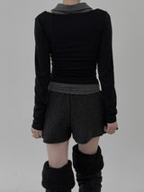 Striped Shirt Layered Boat Neck Tee
