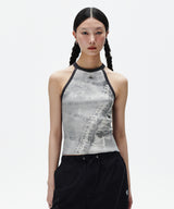 DENIM PRINTED HALTER KNIT