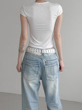 Lien Eyelet Henley Neck Open Crop Top