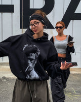 B-Pit Print Snap Balloon Crop Hoodie