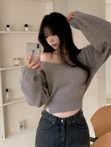 2WAY Off Shoulder Deep V-neck Knit (8color)