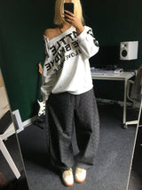 ホルターネック オフショルダーTシャツ オフショルダー レタリングスウェットシャツ