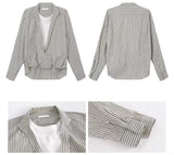 Stripe collared shirt layered T-shirt