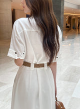Moan Linen Pocket H-Line Shirt One Piece (Belt Set)