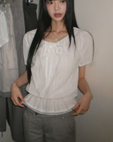 [MADE] Pure Frill Lace String Short-Sleeved Blouse
