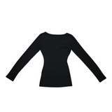 Slim fit V-neck long T-shirt 3color