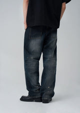 BACK BUTTON WIDE DENIM PANTS