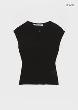 [MADE] Yuti Keyhole Cap Sleeve Short Sleeve Knit Top