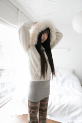 trimming fur hood zip-up(2colors)