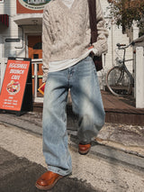 シェルウォッシングワイドバルーンデニムパンツ