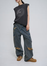 stopper damage cargo wide denim pants