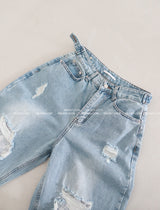 Lace torn jeans. Wide jeans