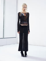 Emoha balloon portrait sub-print Tencel slightly transparent spicy slim top y2k design sense splicing 長袖メッシュT