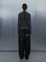 BADGE STRIPE HOODED CARDIGAN / CHARCOAL_P