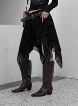 Roach chiffon unbalanced flare skirt
