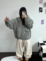 インナーフリースコーデュロイビッグフードジッパー🩶🖤 - 2カラー