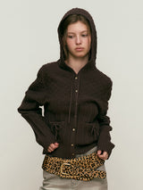 CHERRY RIBBON HOODIE CARDIAGN [DARK BROWN]