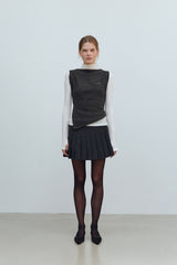 LAYERED VEST MOCK NECK T-SHIRT - IVORY/CHARCOAL