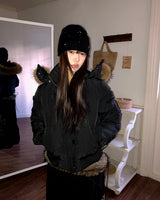 Rayun Fur Hood Short Zip-Up Padding Jacket
