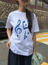 ヴァイルミュージカルノートプリントボクシー半袖T