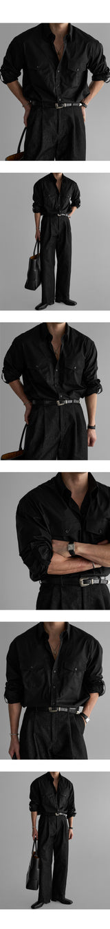 スティッチロールアップシャツ [Black]