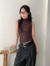 FLOWER LACE HALF-NECK SLEEVELESS (3C)