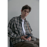 Vintage washing beige check shirts