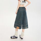 リバーシードディテールワイドデニムバミューダパンツ
