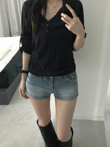 Button Roll-Up T-Shirt (3 colors)