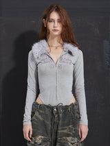 FUR COLLAR BODYSUITE