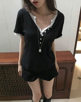 list button loose short sleeve tee