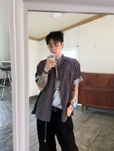 No.1325 wrinkle roll up check SHIRT (3color)