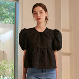 SUMMER PUFF HALF SLEEVE BLOUSE BLACK