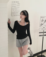 [MADE] Ray, U-neck rib long sleeve T-shirt