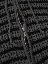 (UNISEX) メッシュストライプクロップドジップアップニット