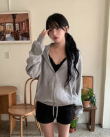 Beck Eyelet Sleeve Waffle Hood Zip-Up